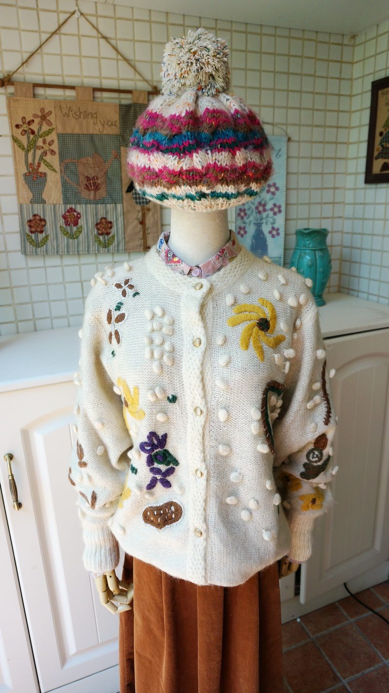 古着毛衣开衫 复古vintage森女重工手工孤品马海毛立体刺绣毛衣 - 喜