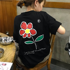 *实拍实价 韩版手绘童趣可爱小花朵夏季新款短袖T恤女