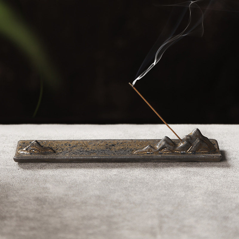 禅意山水陶瓷香插家用香座佛具香薰炉线香卧点插香器台香道檀香盘