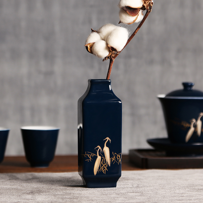 霁蓝釉陶瓷花器 茶道桌面小花瓶摆件 禅意插花干花日式迷你水培罐