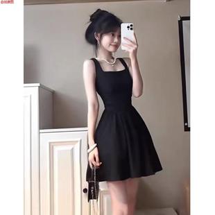 法式高级感赫本风黑色吊带连衣裙子女夏季小个子气质短裙