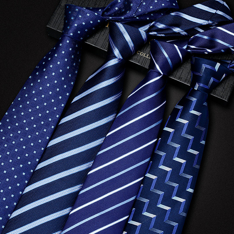 男士正装商务休闲真丝西装领带职业轻奢蓝色条纹手打款新郎结婚潮