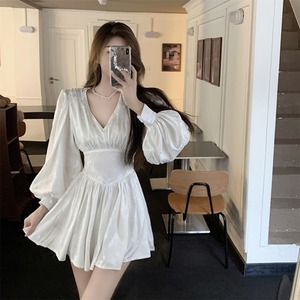 Real price and real shooting pure desire for Style Lantern long sleeve V-neck jacquard waist closing slim A-shaped skirt
