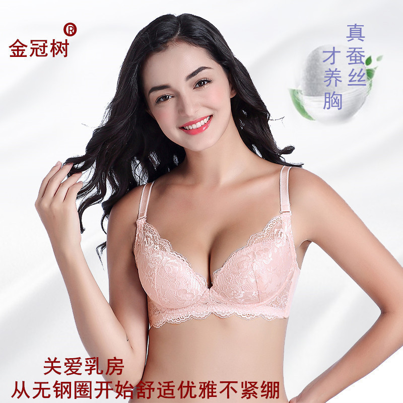 100%无钢圈蕾丝桑蚕丝文胸真丝薄杯收副乳聚拢舒适胸罩性感内衣女