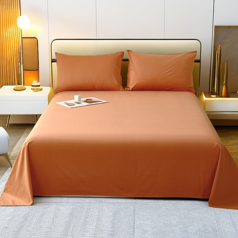 床单单件纯棉100全棉磨毛学生宿舍夏季三件套2024新款桔色橘色