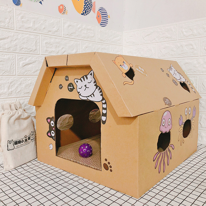 猫纸箱城堡瓦楞纸猫屋猫窝猫房子猫玩具猫咪磨爪硬纸板猫纸箱diy