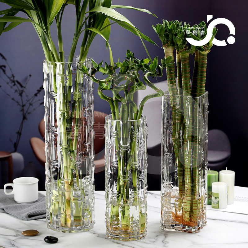 简约玻璃花瓶高款直筒透明富贵竹特大