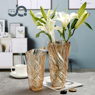 简约小号水晶系列玻璃花瓶轻奢透明客厅插花样板间居家装饰百合摆