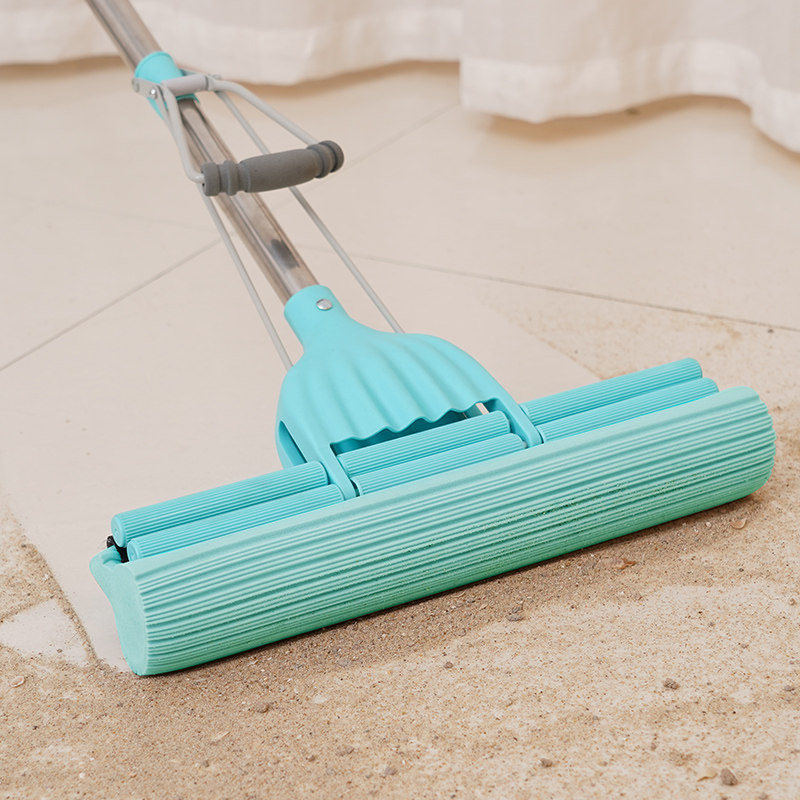 家欣海绵头拖把家用卫生间浴室吸水滚轮式拖把大号挤水拖把