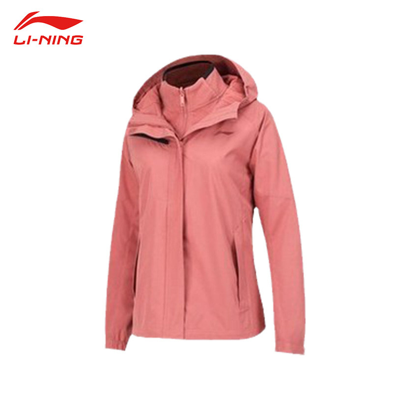 李宁冲锋衣女秋冬季新款三合一连帽加绒摇粒绒运动服防风衣外套女