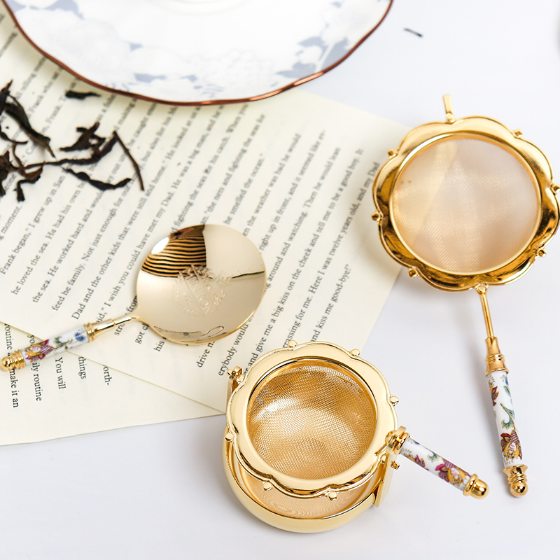 日本进口Minton明顿日式家用金色茶勺骨瓷茶滤高档茶具茶漏滤茶器