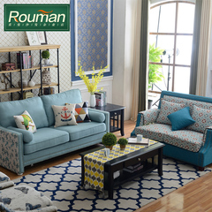 柔曼 美式沙发田园客厅沙发组合花布柳钉沙发 三人小户型沙发现货