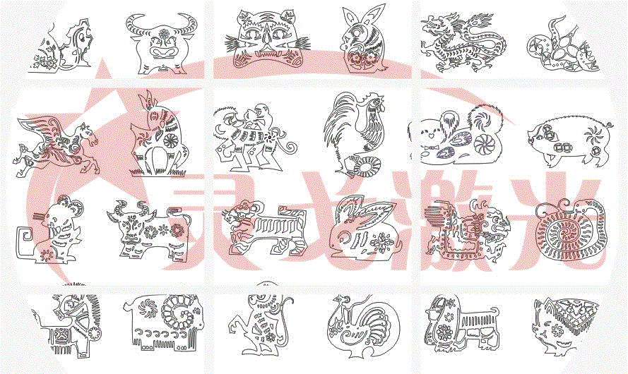 激光2d十二生肖两组矢量图切割线切割工艺品金属工艺金属设计素材