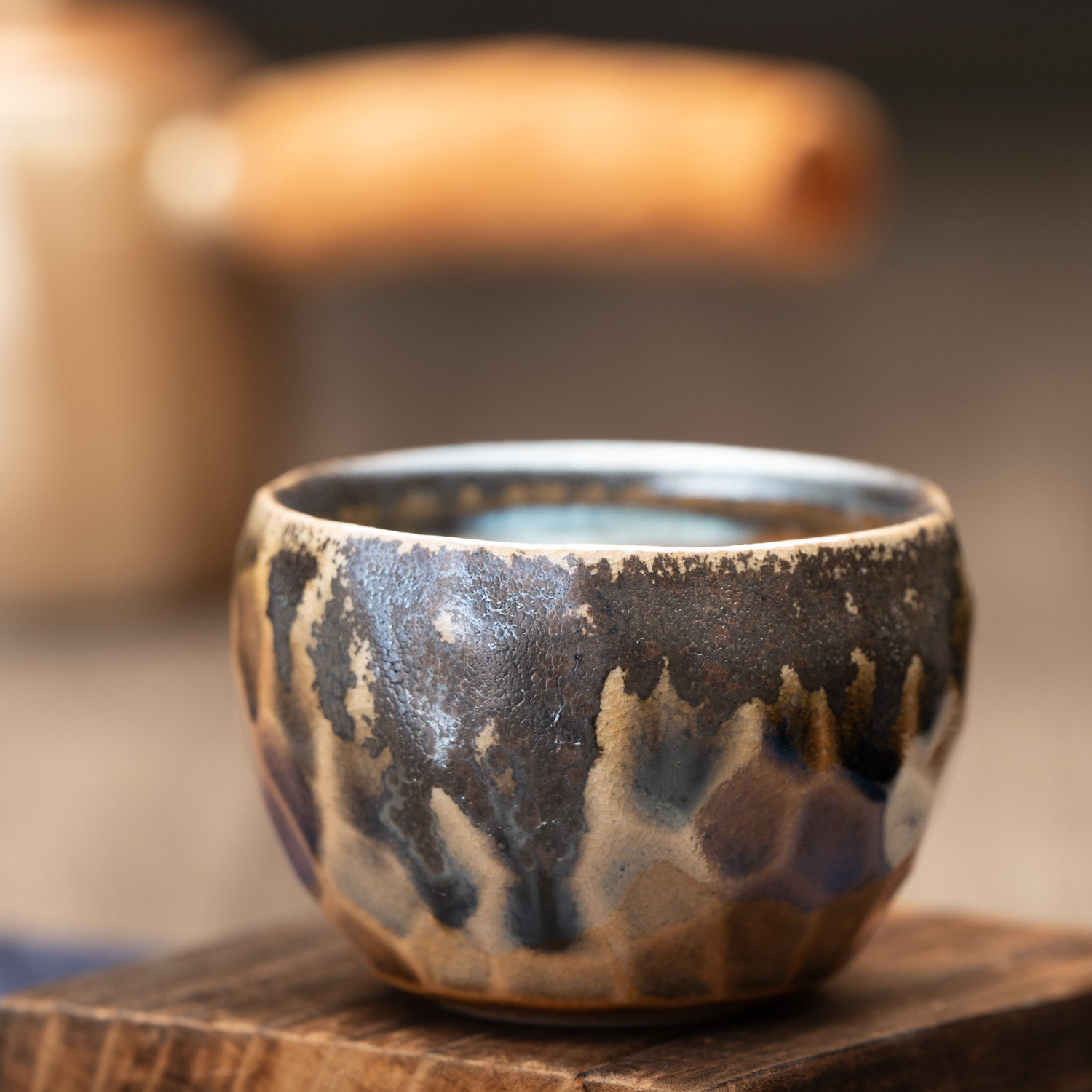 茶神柴烧吴泰亿柴烧钻石切角杯名师纯手工粗陶茶杯主人杯