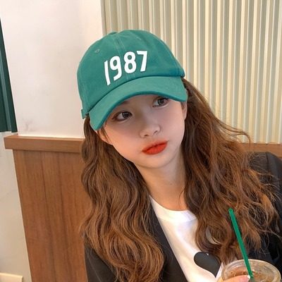 2022年春夏新款防晒帽子女鸭舌帽ins潮牌1987女显脸小红色棒球帽