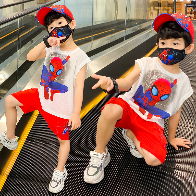 童装男童夏装背心套装2024新款夏季儿童蜘蛛侠短袖洋气时髦两件套