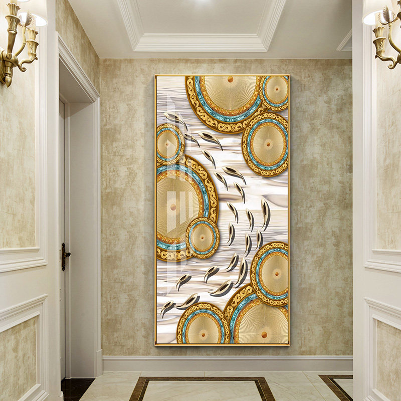 玄关走廊客厅竖版背景墙装饰画瓷画铝合金高档过道晶挂画奢华壁画