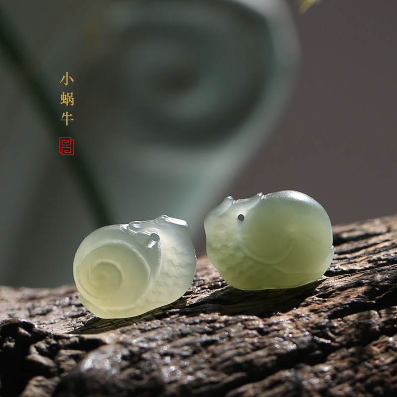 德美玉业 天然和田玉吊坠 青白玉蜗牛挂坠 手链配饰手机坠 带绳