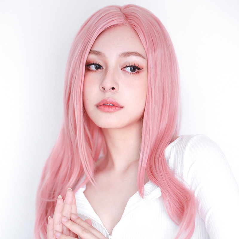 sassydandy前蕾丝全头套假发女粉色长发自然长直发透气舒适刘海