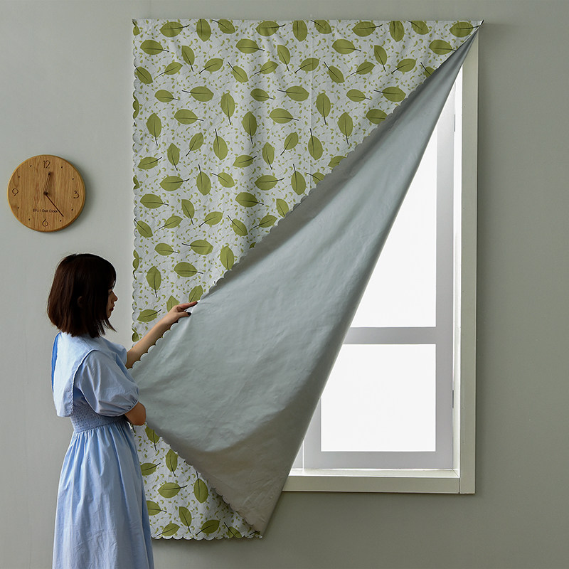 魔术贴窗帘全遮光布粘贴式卧室免打孔安装窗户遮挡帘遮阳隔热防晒