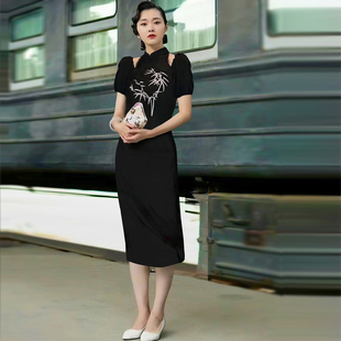 2024年春夏季新款改良旗袍裙子女中国风新中式黑色绣花连衣裙显瘦