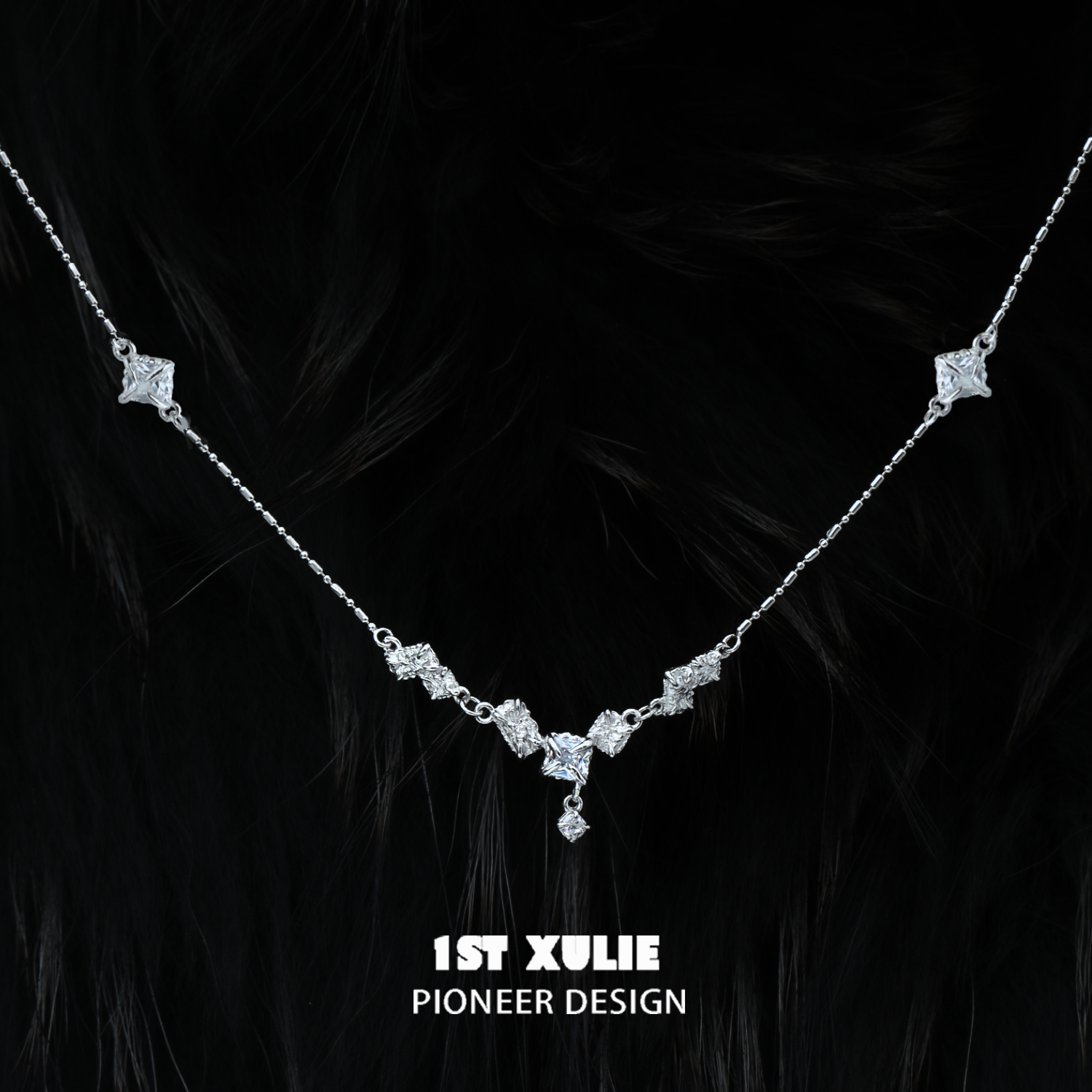 1STXULIE纯银锆石项链原创小众设计冷淡高级感新款锁骨链毛衣链女