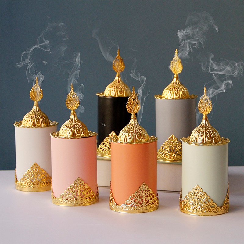 金属陶瓷香炉欧式金色金塔轻奢桌面装饰中东阿拉伯手持香薰炉一件