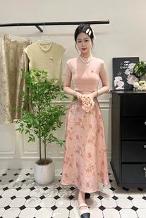 韩国ulzzang夏季新款法式气质时尚圆领针织背心+碎花半身裙套装女