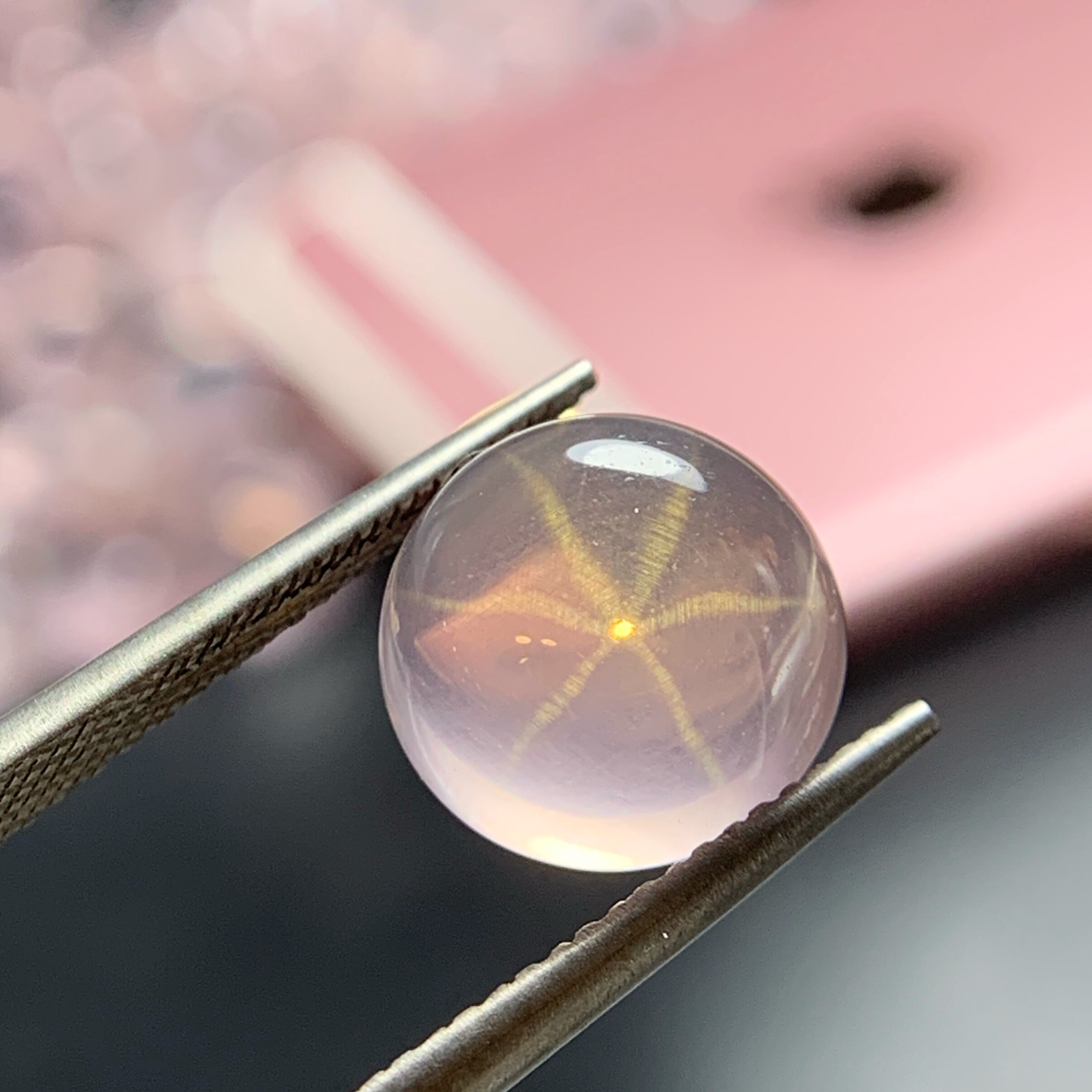 天然星光粉晶蛋面裸石戒面吊坠面圆形8mm/10mm镶嵌戒指吊坠编绳_美好