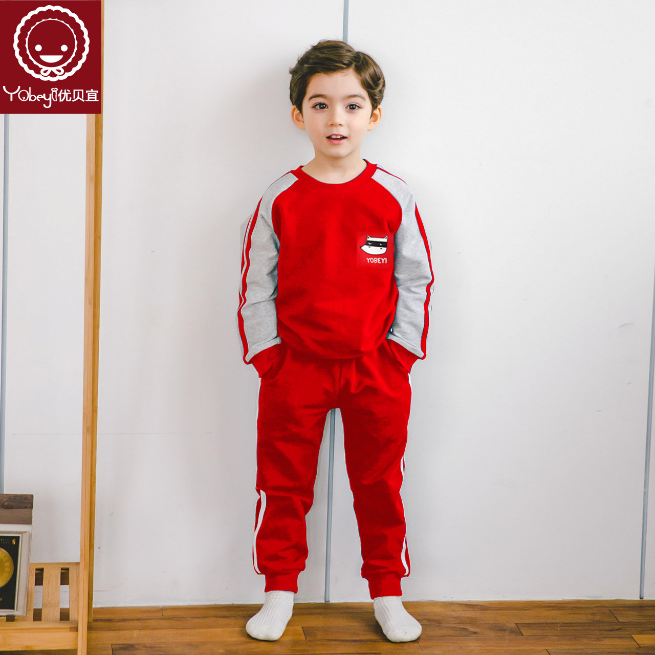 优贝宜 儿童运动套装男女童春秋新款宝宝衣服中小童卫衣套装童装