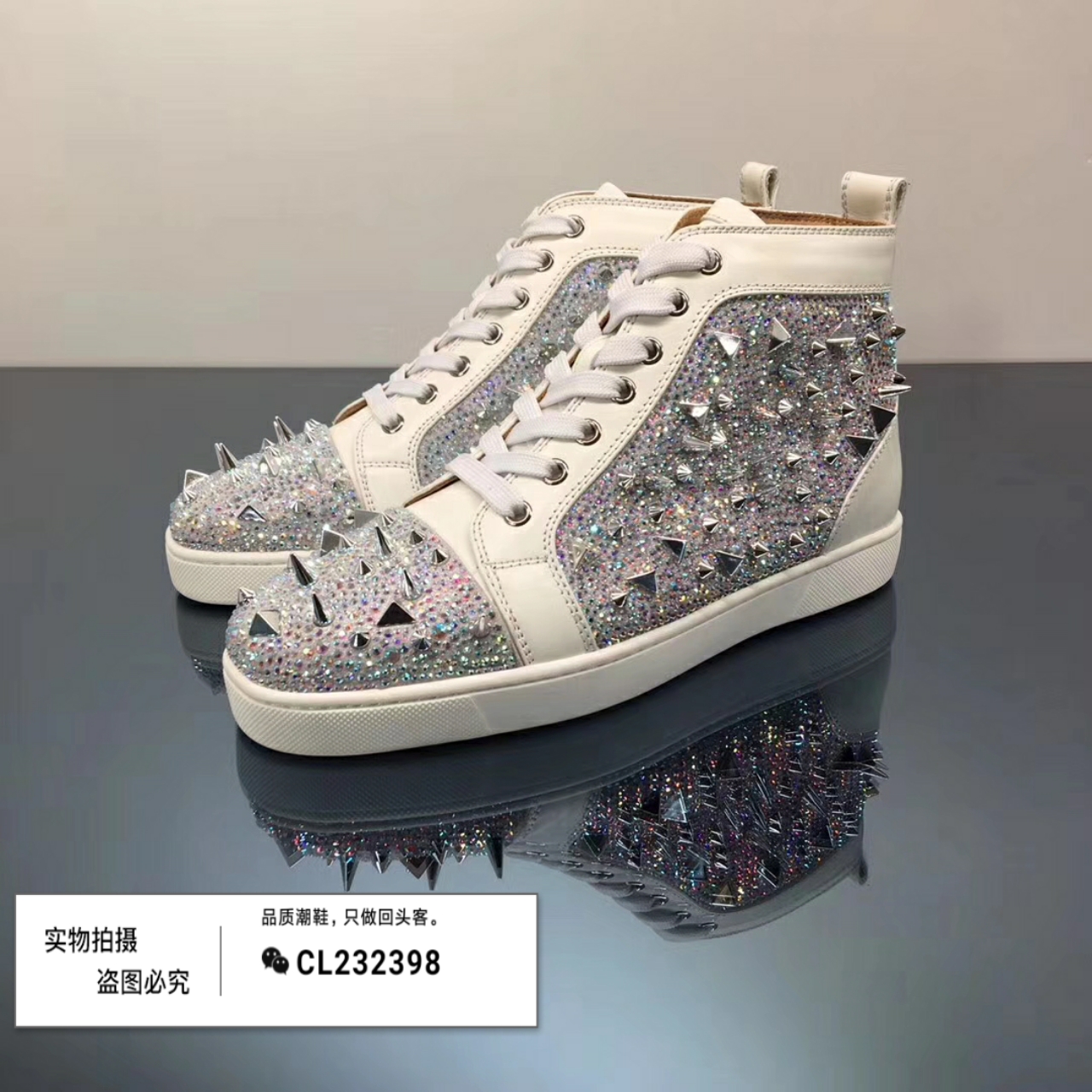 2021秋冬gz cl新款休闲高帮男鞋铆钉海参红底板鞋水钻情侣男女鞋