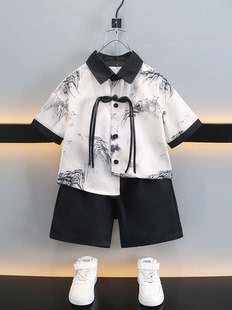 汉服男童唐装儿童夏装套装新中式民族风服饰宝宝衬衫短袖夏季古装