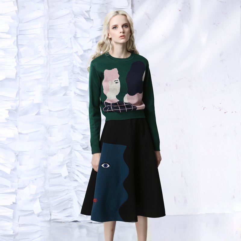 jungle me Paige skirt Mid length version Umbrella skirt Mosaic black Patch Embroidery Original designerin the Women's clothing/Boutique , Skirts category - from Buy2taobao.com to provide professional Taobao agent buy service