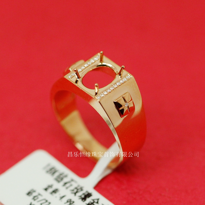 18k金 椭圆7*9mm 18k白金黄金玫瑰金 男戒 戒指空托 可代镶嵌