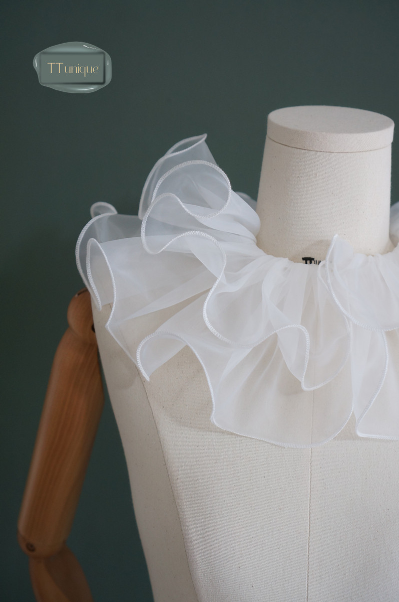 ttunique定制款绚烂木耳边欧根纱立体拉夫领写真拍照装饰假领子