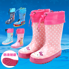 秋冬儿童大童女童防滑防水橡胶鞋 冰雪公主保暖水鞋加绒雨鞋雨靴