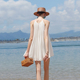 白色显瘦娃娃裙海边沙滩海岛度假连衣裙夏女小个子挂脖吊带百褶裙