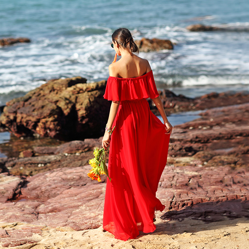 绝美夏季海边红裙度假沙滩裙超好看红