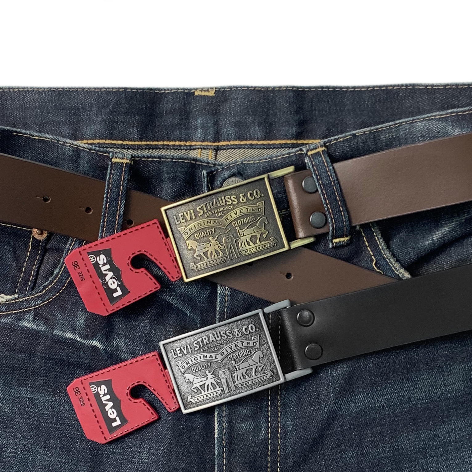 美版正品 levis李维斯经典双马真皮腰带男复古皮带青年牛仔裤腰带