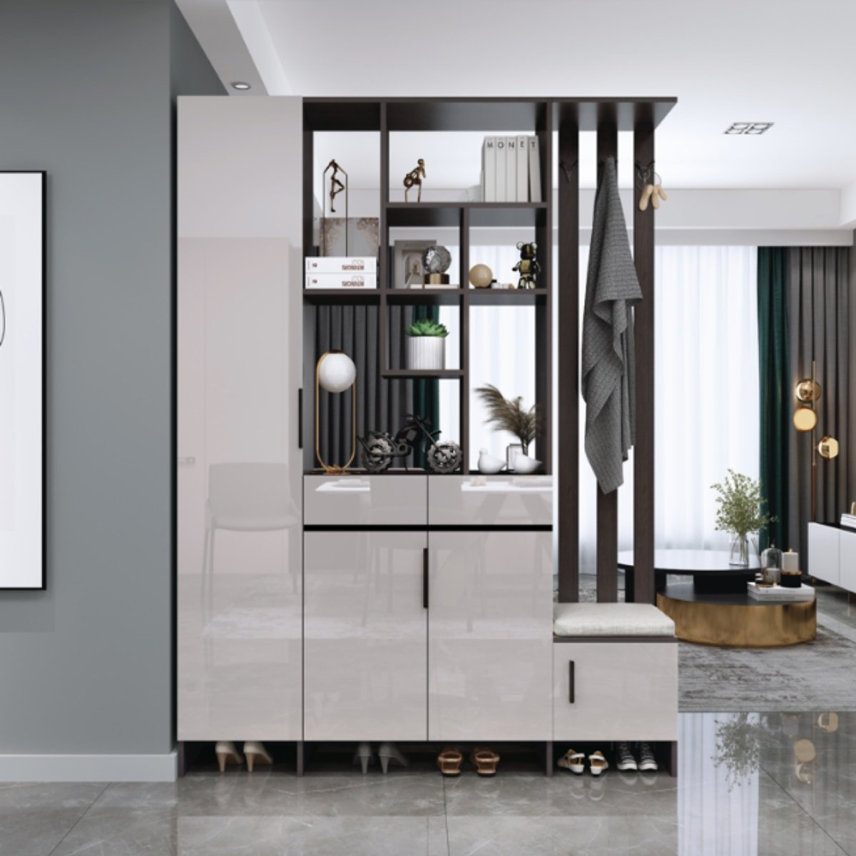 入户鞋柜玄关柜一体屏风隔断柜客厅现代简约轻奢风进门酒柜置物柜