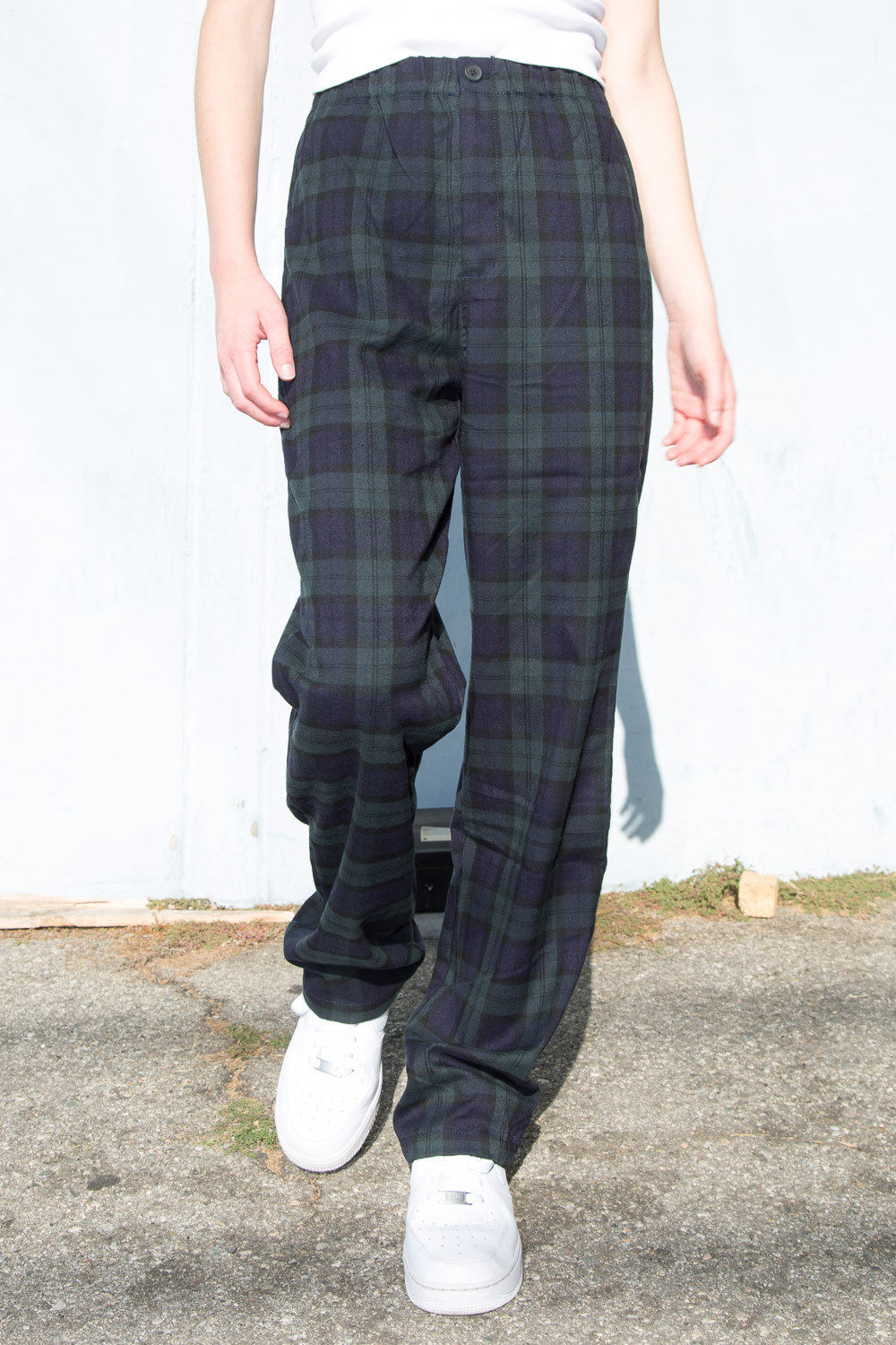 brandymelville宋妍霏同款bm绿色格纹长裤女夏复古高腰休闲直筒裤
