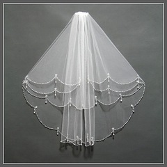 新娘发梳头纱盖头钉珠缝珠结婚头饰短款手工串珠面纱批量婚纱配件