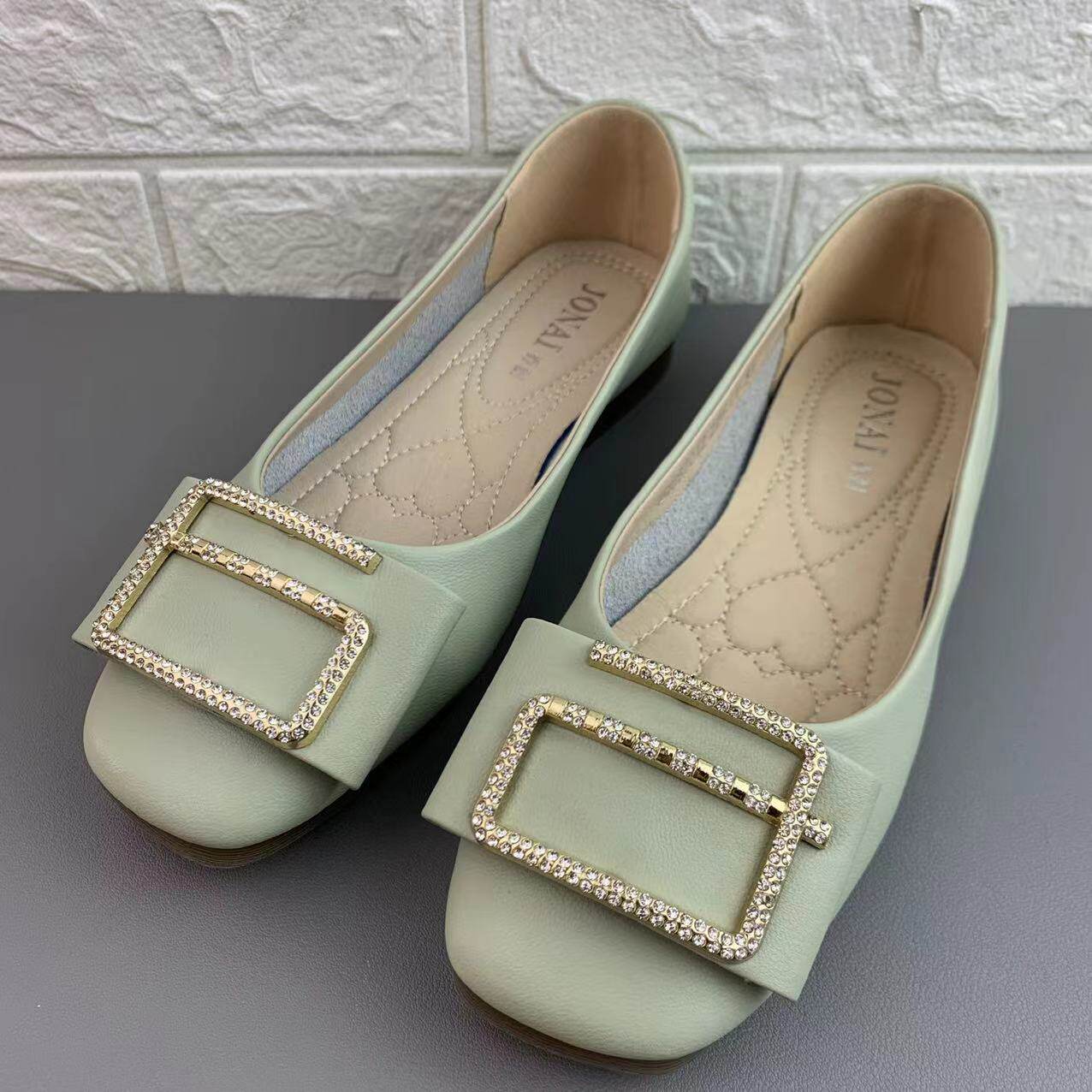 乔耐2022年春季新款方头浅口套脚平底软底金属休闲潮百搭单鞋女鞋