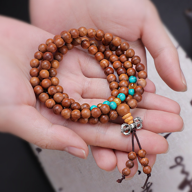 天然红豆杉木质手链复古文艺108颗佛珠念珠男女情侣多圈手串文玩