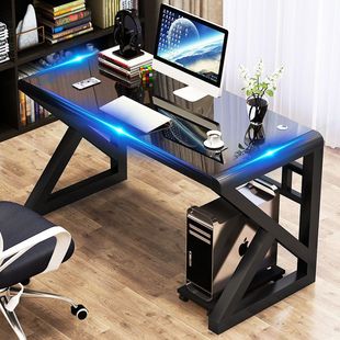 电脑台式桌家用 简约现代经济型书桌 简易钢化玻璃电脑桌学习桌子
