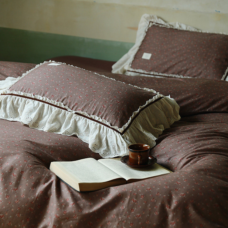 法式复古田园磨毛印花被套四件套全棉纯棉秋冬床单ins风床上用品