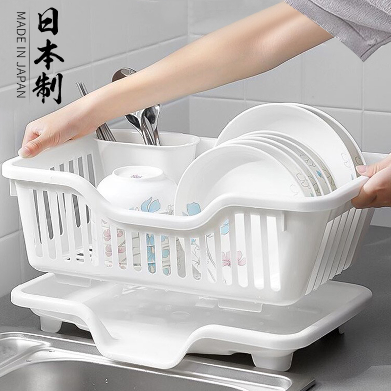 日本进口沥水碗盘架碗碟收纳水槽置物家用厨房台面碗筷滤水收纳盒
