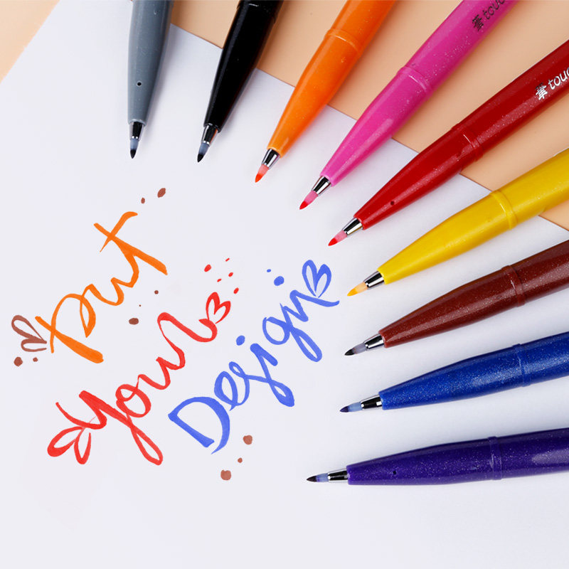 日本pentel派通brush彩色软笔手账软头贺卡水彩笔花体英文秀丽笔