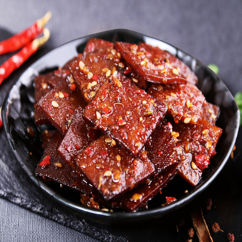 湖南特产平江香辣豆皮500g自制手工辣条散装豆干麻辣零食小吃香干