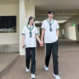 学院风班服套装夏季新款短袖定制初中高中学生运动会校服裤子